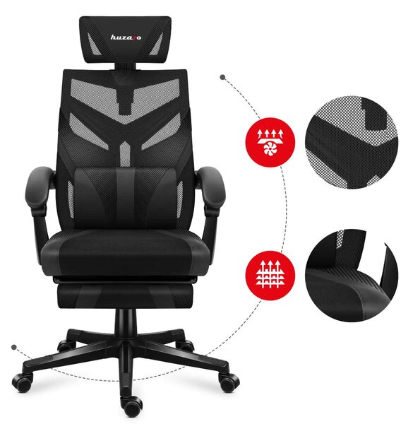 Astro 5.0 Black Gamer szék derékpárnával és lábtartóval - fekete