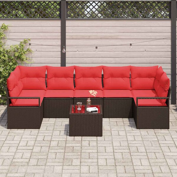 Kerti Kanapé Szett párnával 8 pcs Beige és Piros polirattan