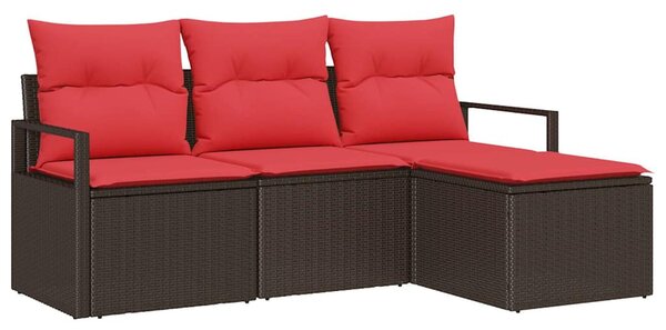 Kanapé Szett párnával tárolóval 4 pcs Barna és Piros polirattan