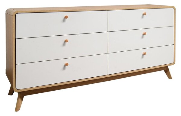 Fehér-natúr színű alacsony komód tölgyfa dekorral 150x74 cm Caitlin – Støraa
