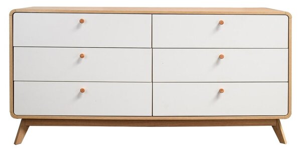 Fehér-natúr színű alacsony komód tölgyfa dekorral 150x74 cm Caitlin – Støraa