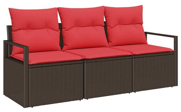 Kerti Kanapé Szett párnával 3 pcs Barna és Piros polirattan