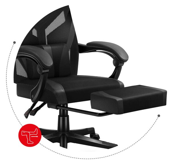 Astro 5.0 Black Gamer szék derékpárnával és lábtartóval - fekete