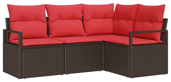 Kerti Kanapé Szett párnával 4 pcs Barna és Piros polirattan
