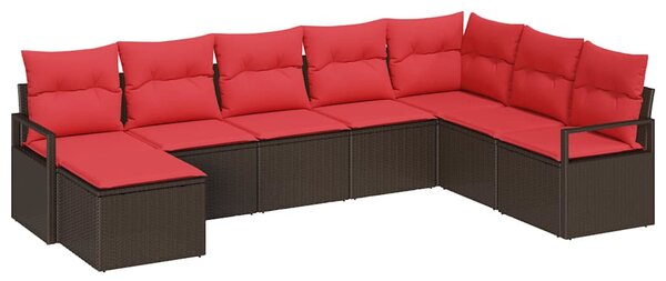 Kanapé Szett párnával tárolóval 8 pcs Barna és Piros polirattan