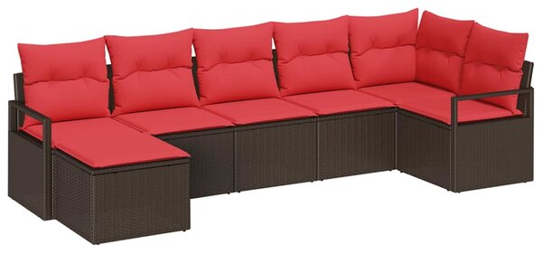 Kanapé Szett párnával tárolóval 7 pcs Barna és Piros polirattan