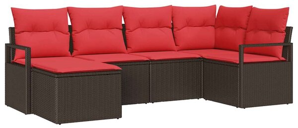 Kanapé Szett párnával tárolóval 6 pcs Barna és Piros polirattan