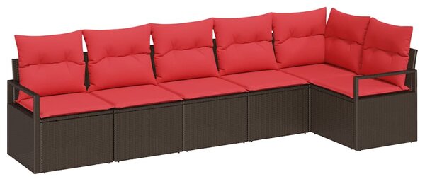 Kerti Kanapé Szett párnával 6 pcs Barna és Piros polirattan