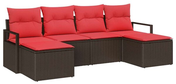 Kanapé Szett párnával tárolóval 6 pcs Barna és Piros polirattan