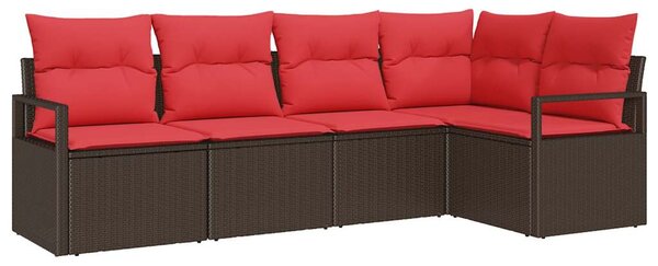 Kerti Kanapé Szett párnával 5 pcs Barna és Piros polirattan