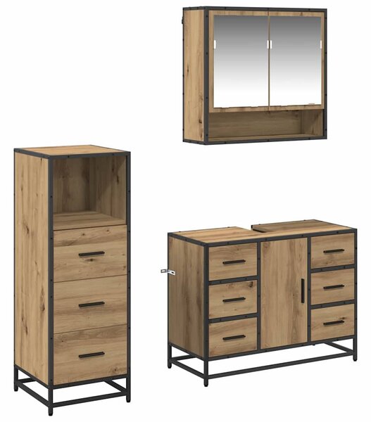 Fürdőszoba bútor szett fiókkal 3 pcs Artisan tölgy Faanyag