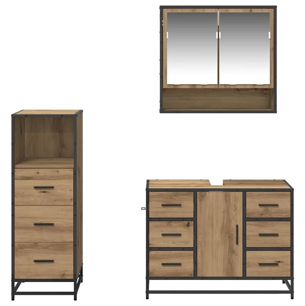 Fürdőszoba bútor szett fiókkal 3 pcs Artisan tölgy Faanyag