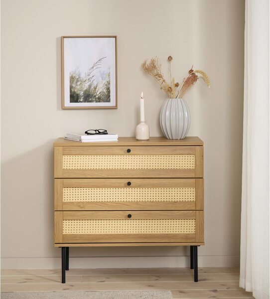 Natúr színű alacsony komód tölgyfa dekorral 80x75 cm Pensacola – Unique Furniture