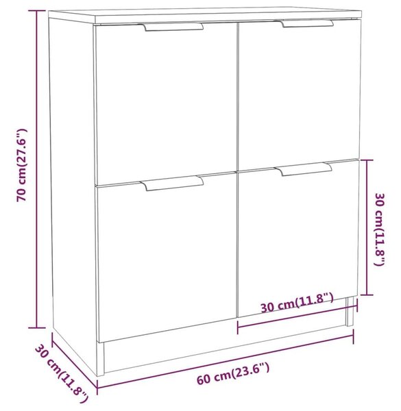 VidaXL 2 db fehér szerelt fa tálalóasztal 60 x 30 x 70 cm