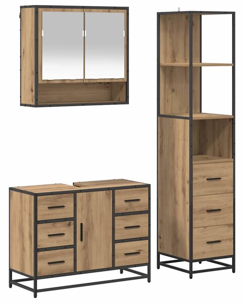Fürdőszoba bútor szett fiókkal 3 pcs Artisan tölgy Faanyag