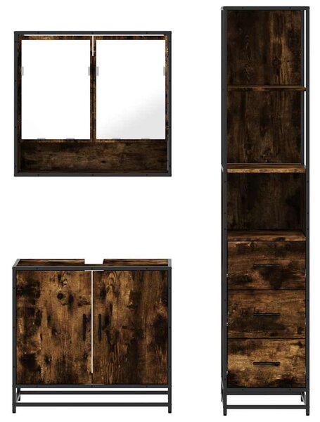 3 részes füstös tölgy színű szerelt fa fürdőszobai bútorszett