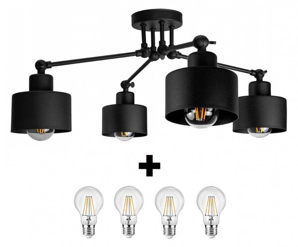 AKCIÓ Glimex LAVOR állítható mennyezeti lámpa fekete 4x E27 + ajándék LED izzók