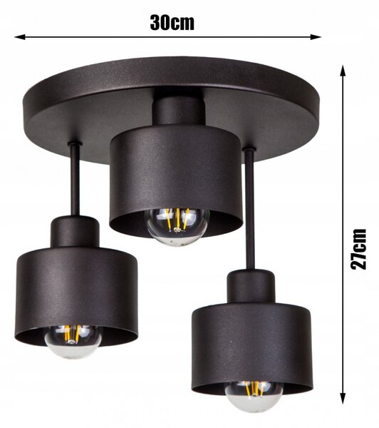 Mennyzeti lámpa fekete fém búrával | Loft - Industrial | Glimex Lavor 3xE27 GKL36C