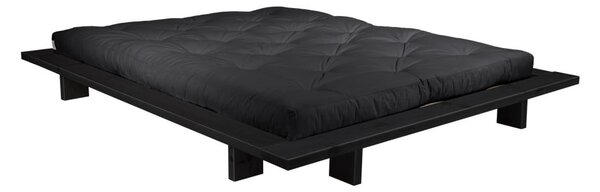 Japan Comfort Mat Black/Black borovi fenyőfa franciaágy matraccal, 140 x 200 cm - Karup Design
