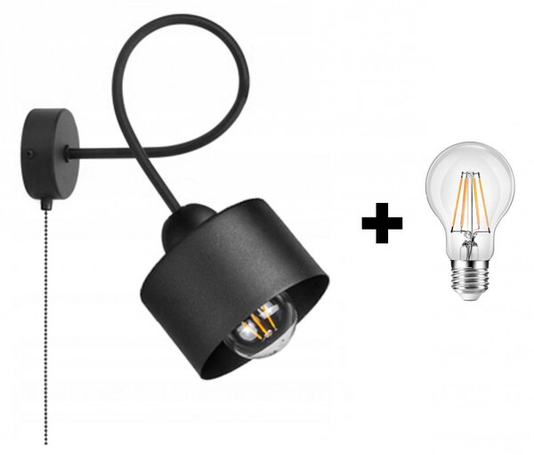 Glimex LAVOR fekete fali lámpa kapcsolóval 1x E27 + ajándék LED izzó