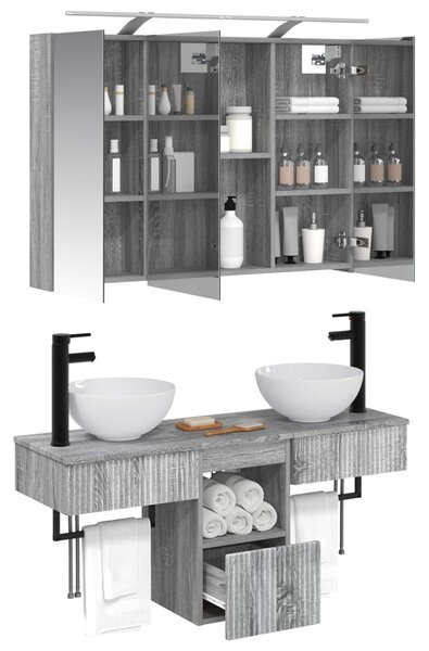 Fürdőszobai Szekrény Szett 4 pcs Szürke Sonoma