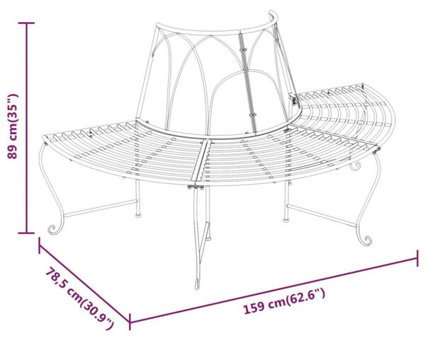 VidaXL 2 db fekete acél félkör alakú fa körüli pad Ø159 cm