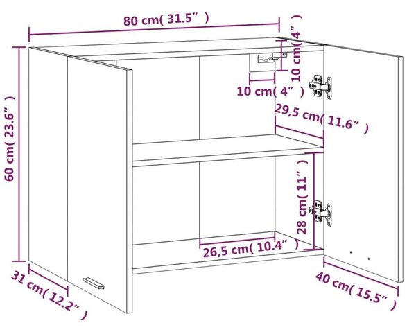 VidaXL Konyhai Fali Szekrény - Szürke Sonoma - 80x31x60 cm
