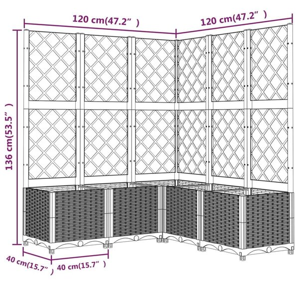 VidaXL barna polipropilén rácsos kerti ültetőláda 120 x 120 x 136 cm