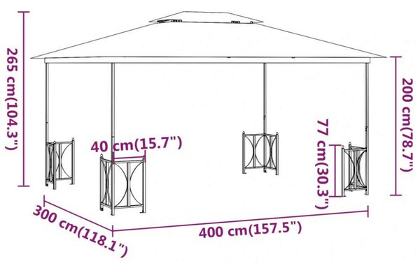 VidaXL Kerti Pavilon - Dupla Tető - Oldalfalakkal - 3x4m