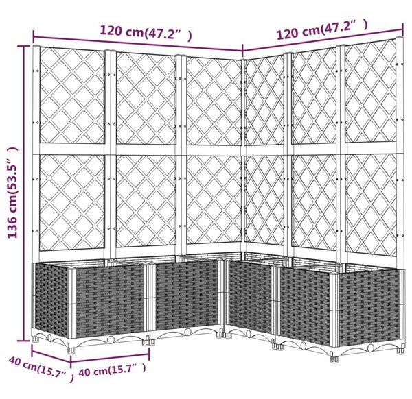 VidaXL barna polipropilén rácsos kerti ültetőláda 120 x 120 x 136 cm