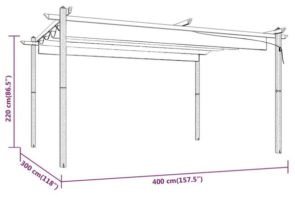 VidaXL Kerti Pavilon - Behúzható Tető - 4x3m