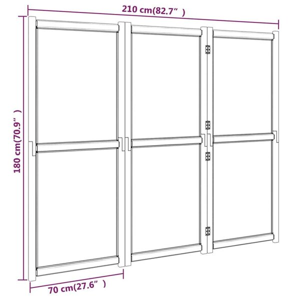 VidaXL fekete 3 paneles térelválasztó 210 x 180 cm