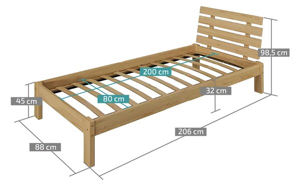 PARIS magasított ágy 80x200 cm, tölgyfa Ágyrács: Lamellás ágyrács, Matrac: Matrac nélkül