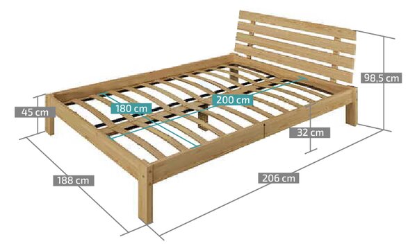 PARIS magasított ágy 180x200 cm, fenyőfa Ágyrács: Ágyrács nélkül, Matrac: Matrac nélkül