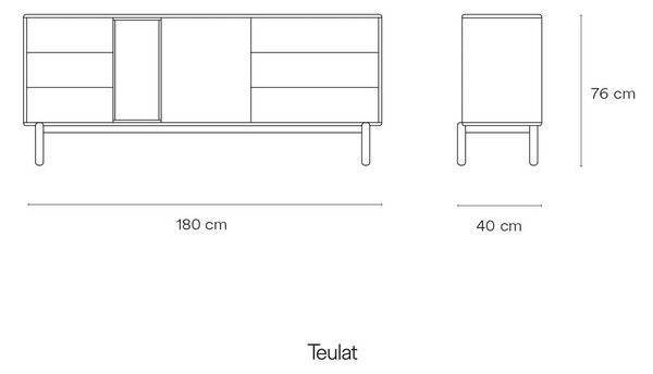 Sötétszürke alacsony komód 180x76 cm Corvo - Teulat