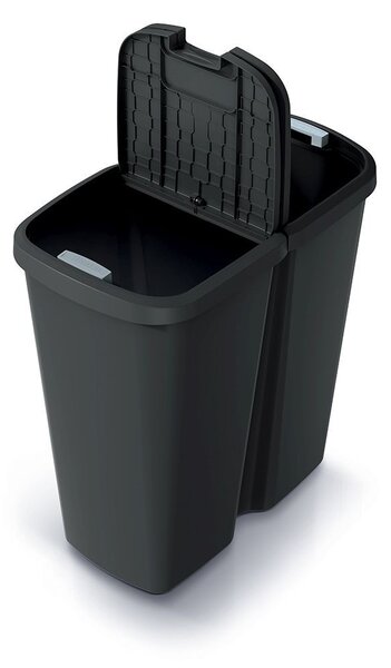 Hulladékgyűjtő Prosperplast COMPACTA Q DUO , 45 l újrahasznosított fekete, fekete fedéllel
