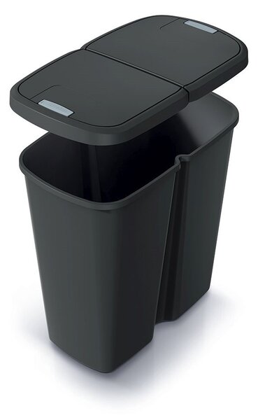 Hulladékgyűjtő Prosperplast COMPACTA Q DUO , 45 l újrahasznosított fekete, fekete fedéllel