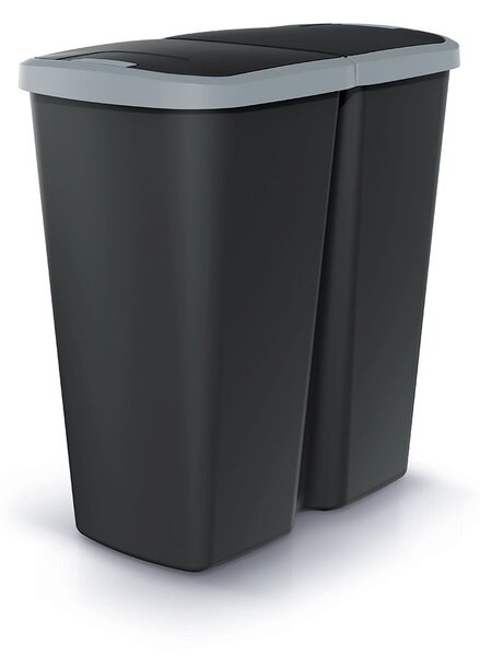 Hulladékgyűjtő Prosperplast COMPACTA Q DUO, 45 l fekete, világosszürke fedéllel