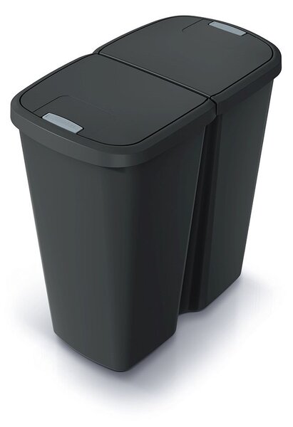 Hulladékgyűjtő Prosperplast COMPACTA Q DUO , 45 l újrahasznosított fekete, fekete fedéllel