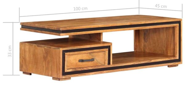 Akácfa Dohányzóasztal - Fiókkal és Polccal - 100x45x33 cm