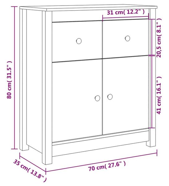 VidaXL Fehér Fenyőfa Tálalószekrény - 70x35x80 cm