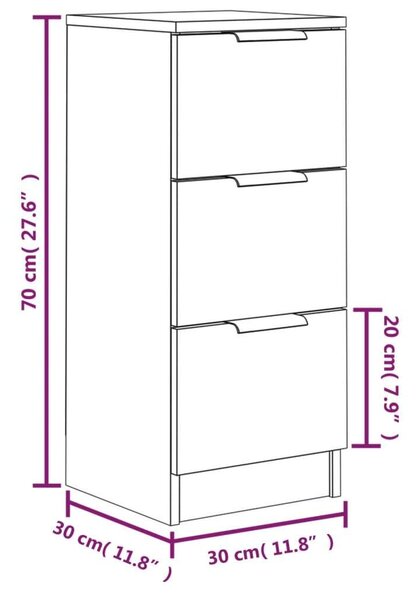 VidaXL 2 db szürke sonoma színű szerelt fa tálalószekrény 30x30x70 cm