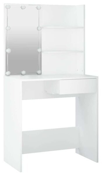 Fehér Fa LED-es Sminkasztal Szett - 75x40x141cm