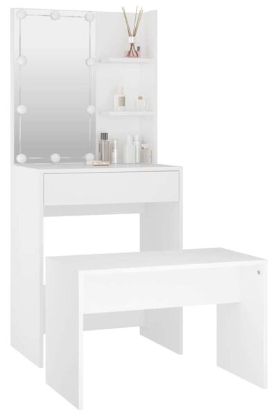 VidaXL LED-es Sminkasztal Szett - Fehér