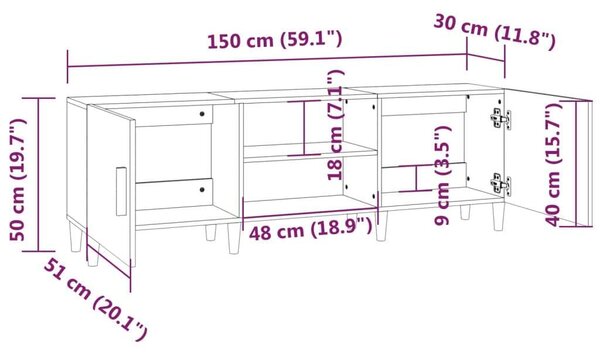 Modern TV-szekrény - Betonszürke - 150cm