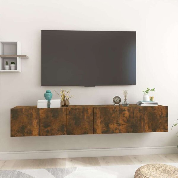 VidaXL 3 db füstös tölgy színű fa függő TV-szekrény 60 x 30 x 30 cm