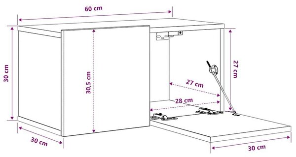 VidaXL 3 db füstös tölgy színű fa függő TV-szekrény 60 x 30 x 30 cm