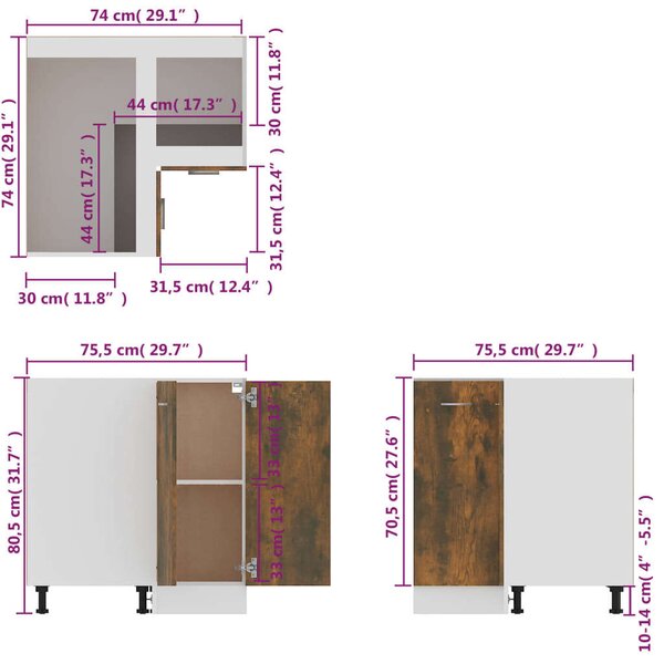 VidaXL füstös tölgy színű szerelt fa konyhaszekrény 75,5x75,5x80,5 cm