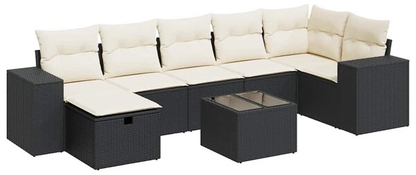 8 részes fekete polyrattan kerti ülőgarnitúra párnákkal