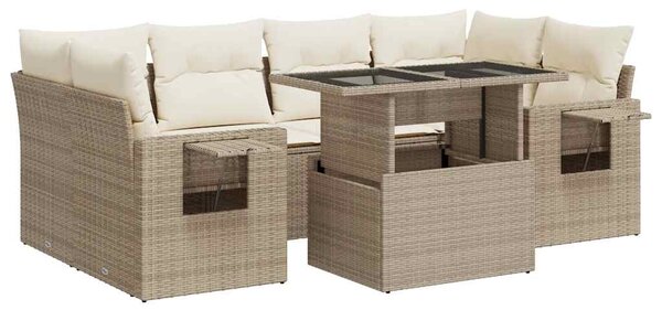 7 részes bézs polyrattan kerti ülőgarnitúra párnákkal
